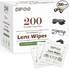 200 Count Lens Wipes for Eyeglasses, Eye Glasses Cleaner Wipes Pre-moistened Ind