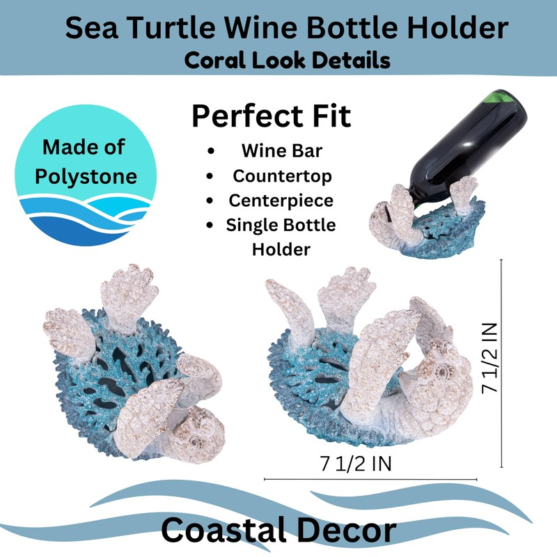 Decorative Sea Turtle Wine Bottle Holder, Beach House Decor (Aqua)