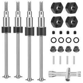 daitoku #45 Steel CVD Drive Shaft Front Rear Driveshafts with Wheel Hex Hubs Set for 1/18 Granite GROM 4X4 RTR 1/14 Typhon GROM 4X4 RTR Typhon GROM 223S Replace ARA2102 ARA2106 ARA2306S (Silver)