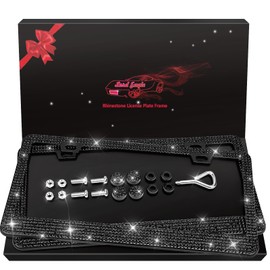 [2 Pack] Luxury Bling License Plate Frames - Hand-Set 1200+ Sparkly Crystals - Rust-Proof Stainless Steel Car Accessories for Women - Universal Fit Front and Rear Set