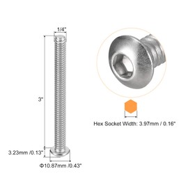 QUARKZMAN 1/4-20 x 3 Inch Switch Head Socket Cap Screws 10 Pieces 304 Stainless Steel Fasteners Hex Bolt Screws Fully Threaded Hex Drive Screws