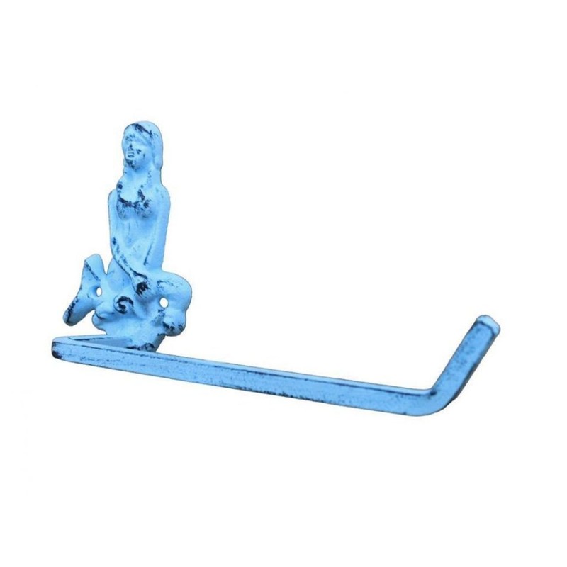 Hampton Nautical Dark Blue Whitewashed Cast Iron Mermaid Toilet Paper