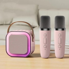 Portable Wireless Speaker with Microphone, Rechargeable LED Light Bluetooth-compatible Speaker with Microphone, Home Karaoke Machine for Home Party room accessory - Color: PINK