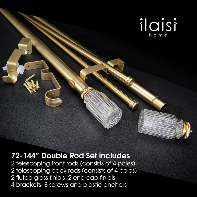 ILAISIHOME 1-1/8 Inch Diameter Gold Curtain Rods with Ribbed Glass