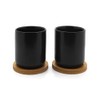 Bredemeijer Black Ceramic Tea Mugs with Wooden Coaster Set of