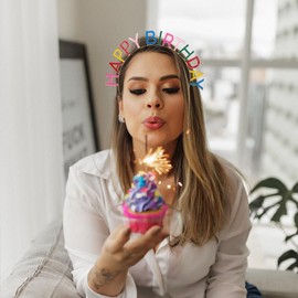 Kefley Birthday Headband Crown Rainbow Color Happy Birthday Hat Headpiece Bday Gift for Women Men Girls Boys Birthday Props for Photoshoot Bday Birthday Party Accessories Favors Decoration