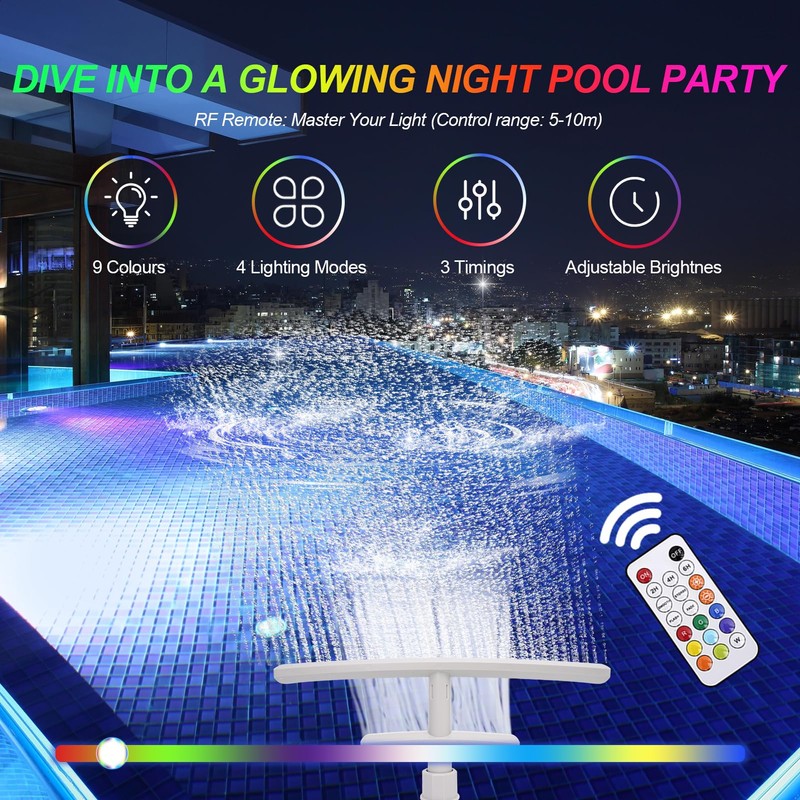 Pool Fountain with Lights for Above and Inground Pools, Dual-Layer