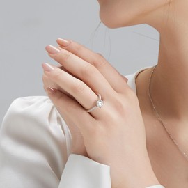 KRKC&CO Moissanite Rings for Women, S925 Sterling Silver Diamond Engagement Rings, D Color VVS1 Round Cut Lab Created White Gold plated, Eternity Promise Wedding Rings for Woman(4Prong, 7.5)