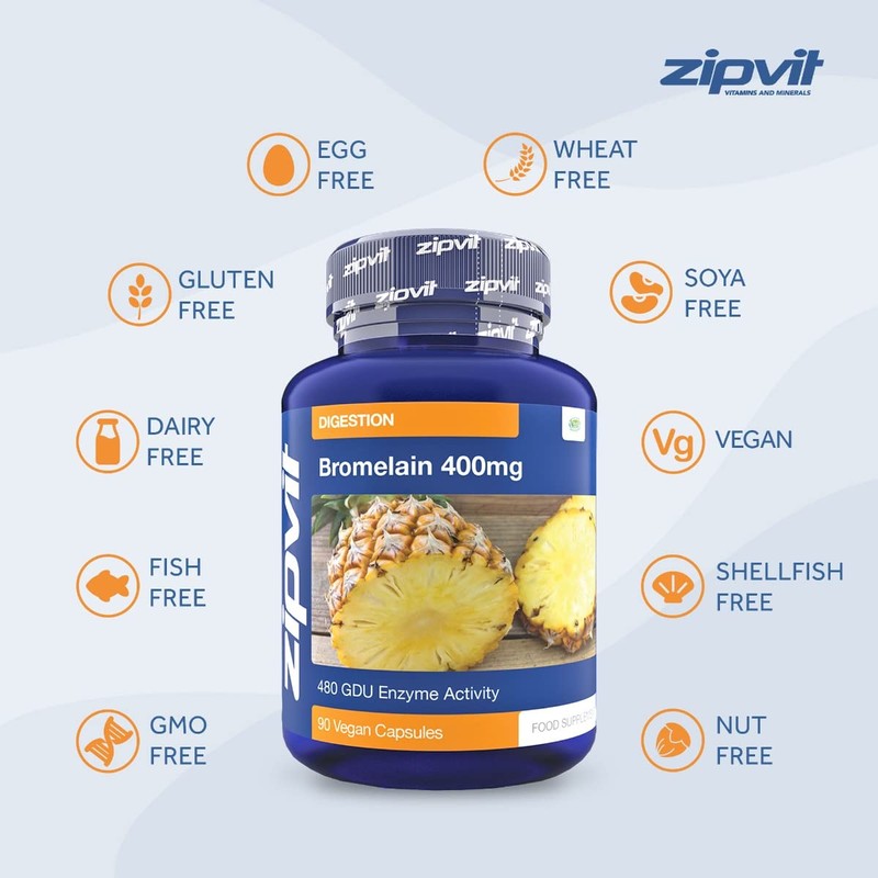 Bromelain 400mg, 90 Vegan Capsules. 6 Weeks Supply. 480 GDU