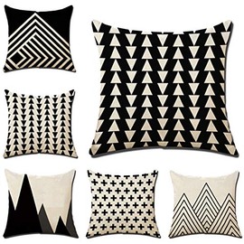 JUMUU Set of 6 Cotton-Linen Decorative Throw Pillow Covers Cute Cartoon Flowers Pattern Accent Handmade 18x18 Inch Square Cushion Cover Pillowcase for Sofa Couch Bed (Black, 45 x 45cm)