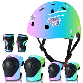 JeeFree Adjustable Kids Bike Helmet with Knee Pads Elbow Pads Wrist Guards,Skateboard Helmet for Ages 2-3-5-8-14 Kids Toddler Girls Boys,Multi-Sport Cycling Riding Scooter Skating Helmet