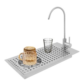 Silver Glass Rinser, Commercial Stainless Steel Embedded Rinser Cup Washer,Glass Cleaning Rinser with Faucet, Glass Washer for Commercial Places, 15.35 * 7.87 * 11.22in