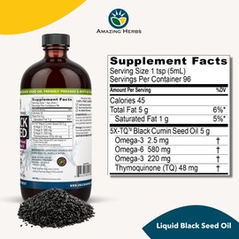 Amazing Herbs Premium Black Seed Oil - Cold Pressed Nigella Sativa Aids in Digestive Health, Immune Support, Brain Function, Gluten Free, Non GMO - 16 Fl Oz