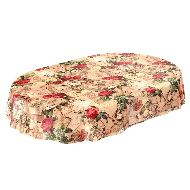 ANRO Oilcloth Tablecloth Oilcloth Tablecloth Country House Roses Letters Round