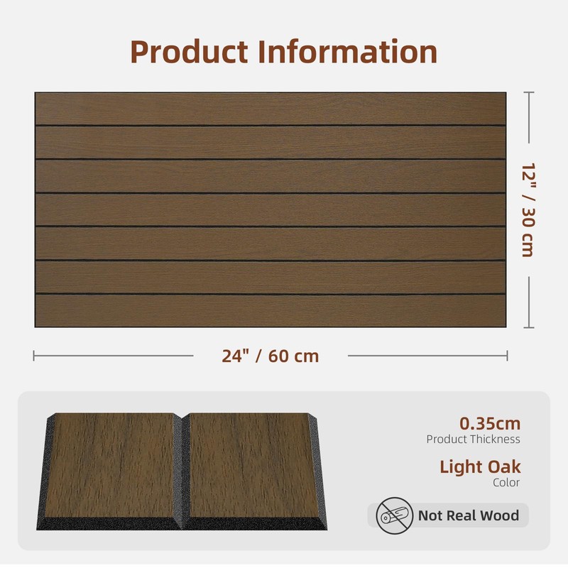WADILE Peel and Stick Wood Slat Wall Panels 12x24in PVC