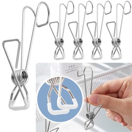 Forahome Clothespins, Stainless Steel, Set of 5, Indoor, Laundry Drying, Anti-Slip, Kitchen, Washroom, Bathroom Pinch, Rust Resistant, Pinch and Hang, Easy to Use, Socks, Towels, Accessory Hanging Storage, Silver