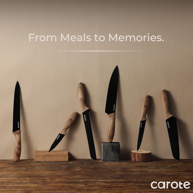 CAROTE 12PCS Knife Set, Kitchen Knife Set with Safe Guards,