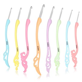 Katech 8 Pieces Crochet Hooks Different Sizes (2.5mm-6.0mm) Smooth Knitting Needles Ergonomic Handle Retro Fancy Crochet Needle Hand DIY Craft Yarn Weaving Tools for Crochet Lovers (Multicolor)