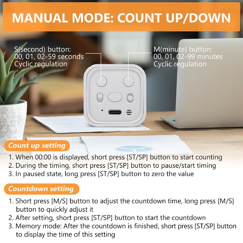 Cuteefun Cube Timer, Drehbarer Pomodoro Timer, 5/10/30/60 Minuten & Countdown