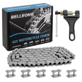 Belleone 420 Dirt Bike Chain 110 Link with Chain Breaker, Motorcycle Drive Chain for 125cc Mini Bike ATV Pit Bike Go Kart, Heavy Duty 420 Roller Chain Fits for Hon da CRF80F, with 5 Free Master Links