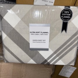ULTRA SOFT FLANNELS QUEEN Flannel Sheet Set 100% Cotton Cozy,ULTRA Soft,GRAY PLAID  OEKO TEX STD 100