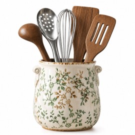 Ceramic Utensil Holder, Vintage Utensil Holder with Non-Slip Base