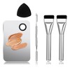 DOPENSPI Makeup Mixing Palette with 2PCS Flat Foundation Brush and Spatula and Powder Puff, Stainless Steel Makeup Palette Tray Cosmetic Palettes with Spatula Tool for Liquid Powder Cream