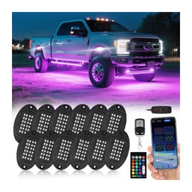 12 Pods Segmented Alloy RGB LED Rock Lights for Trucks Jeeps Golf Cart Offroad ATV UTV SXS, Waterproof Shockproof Metal Underglow Kit with APP/RF Control Sync Music Multicolor Underbody Fender Light