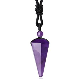QINJIEJIE Amethyst Crystals Necklace for Men Prism Crystal Necklaces Adjustable Black Rope Real Stone Gemstone Reiki Energy Quartz Women Gift