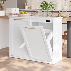 XM-ICE Tilt Out Trash Cabinet with Quick Installation and Deodorising Function, Wooden Trash Kichen Cabinet Holds Up to 2x13 Gallons Bins, Freestanding Trash Cabinet, White