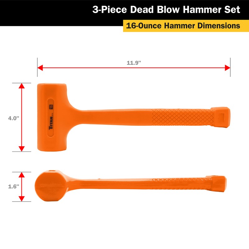 Titan 63143 3-Piece Dead Blow Hammer Set, Includes 1lb, 2lb