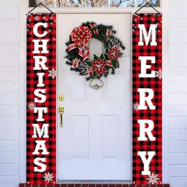 Losuya Merry Christmas Door Banner 72 x 12 Inch Large Merry Christmas Door Porch Sign Hanging Banner Decorations Christmas Party Favors