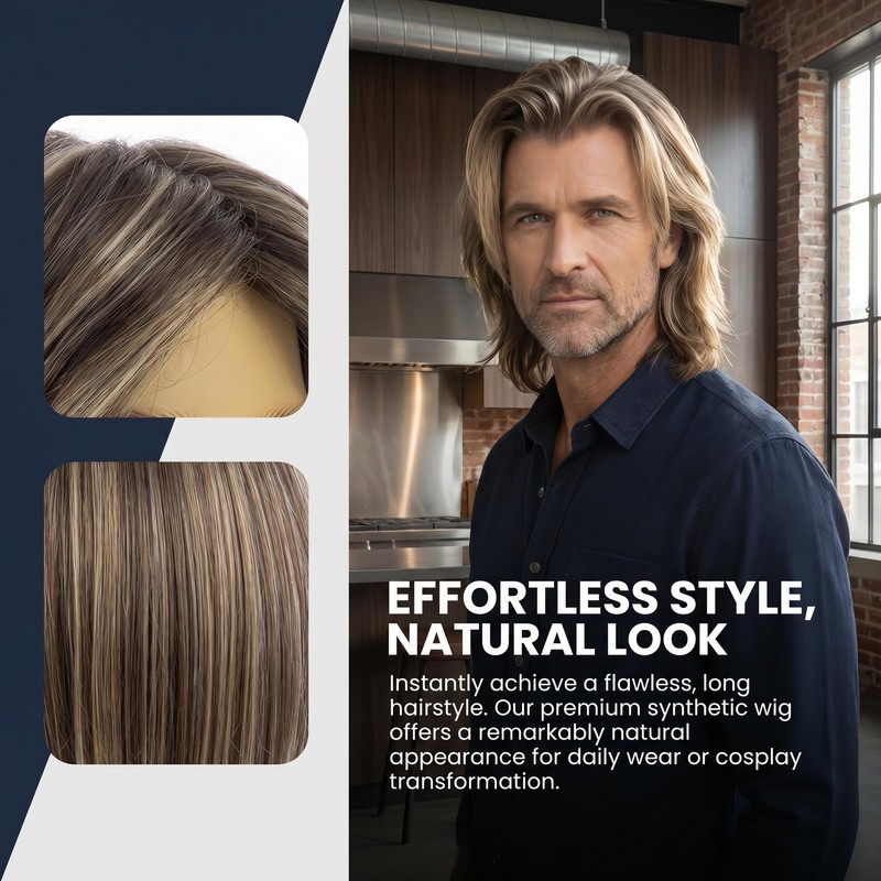 Sallcks Mens Blonde Brown Long Straight Synthetic Natural Looking Costume