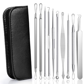 AiQlnu 10 Stücke Mitesserentferner Komedonenquetscher Set,Verschiedene Pickel Ausdrücken Werkzeug-Set, Blackhead Remover aus Edelstahl für Nasengesichtsfehler, Geeignet für Frauen und Männer