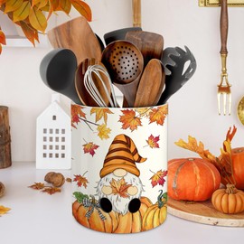 pinata Fall Kitchen Decor Ceramic Utensil Holder, Farmhouse Fall Gnome Pumpkin Utensils Holder, Ceramic Utensils Crock for Rustic Indoor Kitchen Decorations(6.3 Inches)
