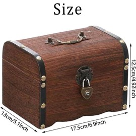 Katleay Wooden Treasure Chest Children's Birthday Treasure Chest Children's Birthday Treasure Chest with Lock and Key for Storage, Children's Gift (17.5 x 13 x 12.5 cm)