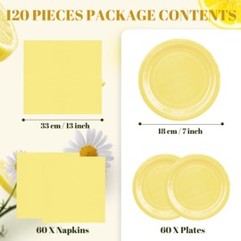 Zhehao 120 Pcs Disposable Paper Plates and Napkins Bulk Birthday Party Decorations 7 inch Disposable Plates for Baby Shower Wedding Party Supplies(Yellow)