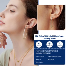 RINEY&KY 50MM Large Diamond Hoop Earrings Women - Yellow Gold Hoop Earrings Oval Shape, Sterling Silver Moissanite Earrings Hoops, Bling Lightweight Big Hoops Moissanite Jewelry Lab Created Diamond Gift Mother Wife D Color VVS1 Clarity 3.42Carats GRA Cer