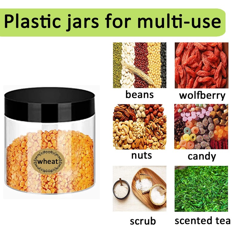Alledomain Clear Plastic Jars with 3 Mini Spatulas and Labels,