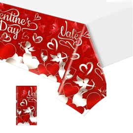 YAAVAAW 108 * 180cm Valentine's Day TableCloths Party,Valentine's Day Table cloth Pink and Red Heart Rectangle Plastic Waterproof Table Cover for Valentine's Day Birthday Wedding Party Table Decor