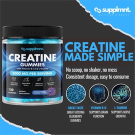 2 x Creatine 120 Gummies Max 5000mg for Men & Women Creatine Monohydrate Plus B12 and L-Taurine Chewable Gummies, Blueberry & Strawberry Flavour 2 Months Supply (One Size, Blueberry and Strawberry)