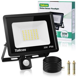 Tailcas 30 W LED Spotlight with Motion Sensor Outdoor, 6500 K Cool White Super Bright 36 LEDs Spotlight, 2700 LM Outdoor Spotlight, IP66 Waterproof Floodlight for Garden, Courtyards, Garage, Home,