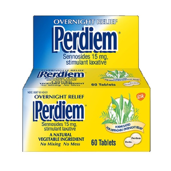 Perdiem Sennosides Stimulant Laxative Pills, Overnight Relief, 60 Count Bottles(Pack of 3) by Perdiem