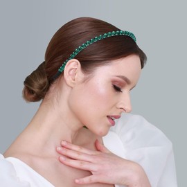 VOCOSTE Hair Hoops Women Headband Headband Rhinestone 0.6cm Width 1pcs Green