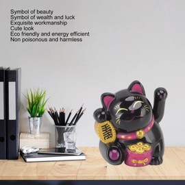 Decoración China de Gato de la Suerte, Figura de Estatua de Inducción de Luz Solar con Brazo Ondulante, Tiene un Hermoso Significado Simbólico, Representa Riqueza y Suerte (sentarse de lado negro)