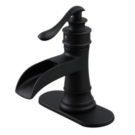 BWE Black Bathroom Faucet Matte Waterfall Sink Farmhouse Bath Vanity Single Hole Faucets One Handle Basin Antique centerset Restroom Mixer Tap Supply Line