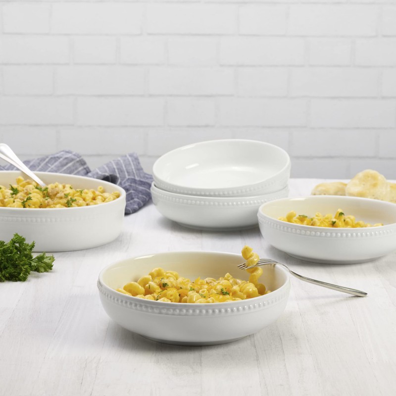 Everyday White by Fitz and Floyd Beaded Dinner Pasta Bowls,