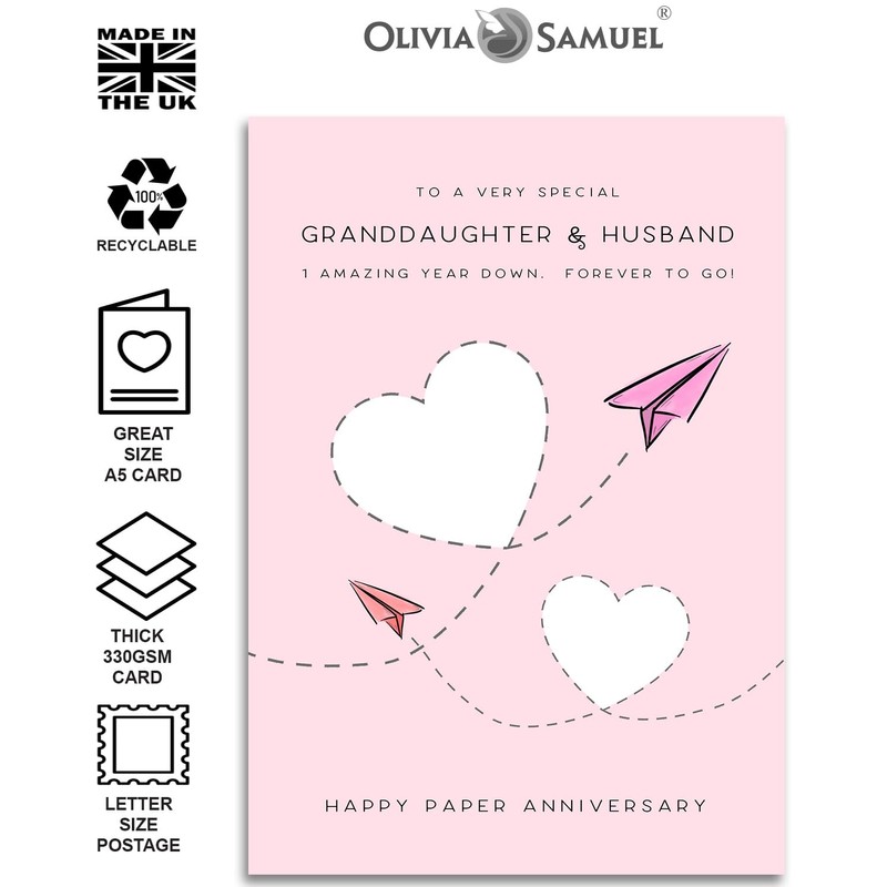 Granddaughter & Husband 1st Anniversary Card - Paper Wedding Anniversary