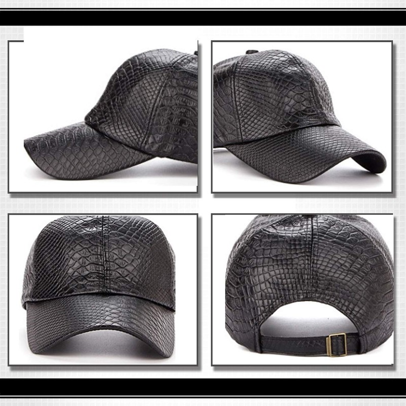 White Fang CA296 Men's Hat Cap, Leather, Crocodile Leather, Stylish,