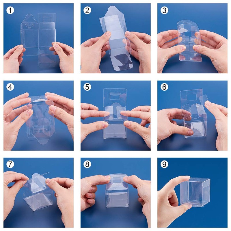 BENECREAT 60個セットPVC透明プラスチックケース 5x5x5㎝ 折り畳みボックス 防水 バレンタインデー チョコレート入れ 小物入れ クリアギフトボックス